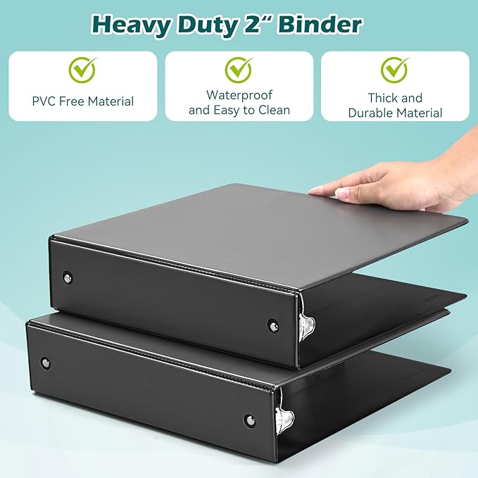 3 Ring Binder 2 Inch 6 Pack,2" Clear View with Round Rings, PVC-Free,Holds for 450 Sheets 8.5X 11 US Letter Size Paper, Durable Black Binders Perfect for Office,School and Home