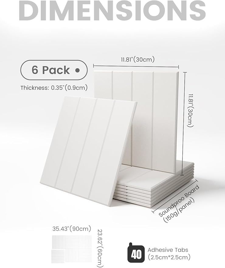 Felt Bulletin Board Tiles Large 36" x 24"Cork Board Alternative-6 Pack with 40 Adhesive Tabs, Thick Slat Wall Panels for Office Decor, Push Pin Board Wall Organizer Alternative - Milky White