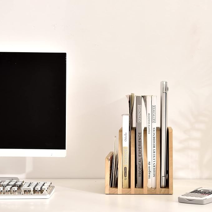 KIRIGEN Desktop File Document Holder Stand 5 Slots Mail Paper Organizer Desk Sorter Holder for File Document Organizer Stand for Home Office (5KWJJ-NA)