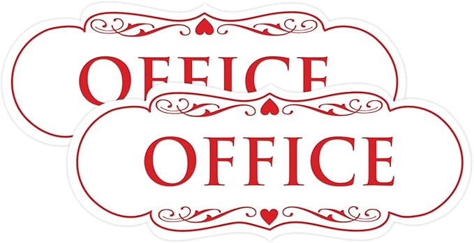 All Quality Designer Office Sign | Easy Installation - White/Red - Large (2 Pack)