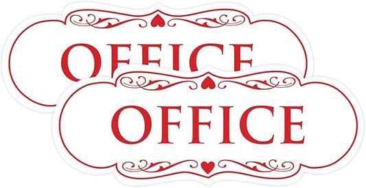All Quality Designer Office Sign | Easy Installation - White/Red - Large (2 Pack)