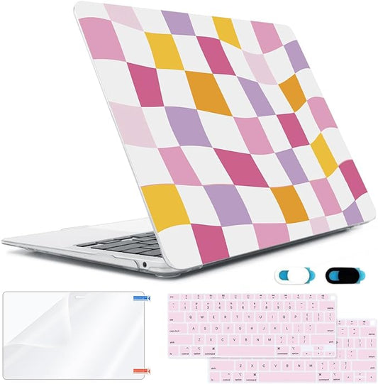 for MacBook Air 13 inch Case 2021 2020 2019 2018 A2337 M1 A2179 A1932, Plastic Hard Shell Case&Keyboard Cover&Screen Protector&Webcam Cover Compatible with MacBook Air 13" Retina, Lattice
