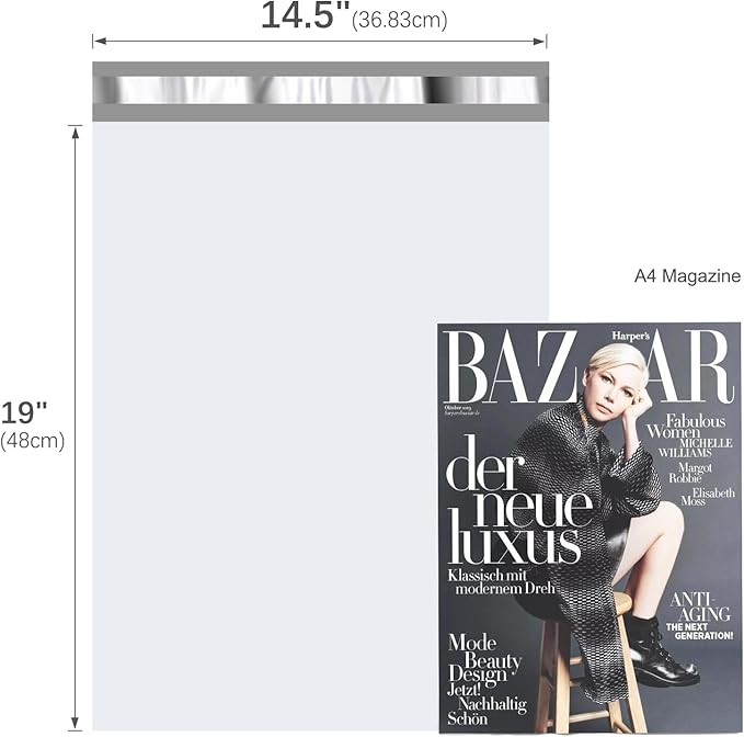 Fuxury Poly Mailers 14.5x19" 400Pcs Bulk Shipping Bags for Clothing Strong Adhesive Shipping Envelopes Waterproof Heavy Duty Packaging Mailing Bag for Small Business White Polymailers