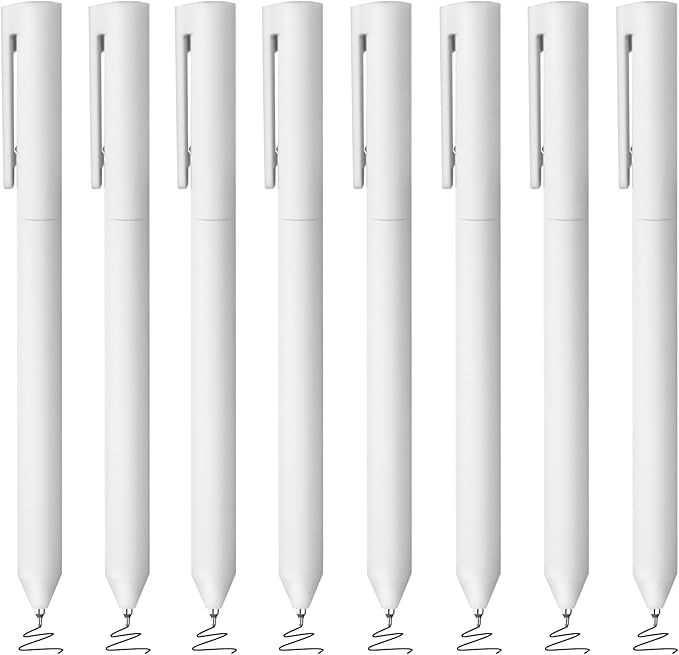 BAYTORY 8Pcs Rotatable Gel Pens, 0.5mm Fine Point Black Ink Pen, Smooth Writing Quick Dry Gel Ink Pens for Journaling Note Taking Sketching (White)