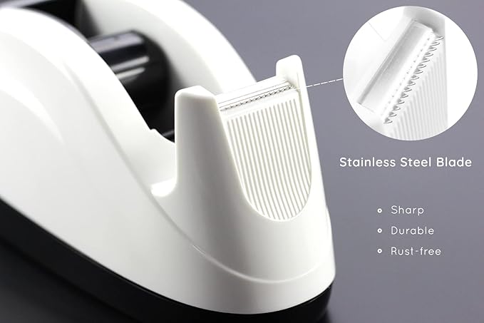 Heavy Base Nonskid Desk Tape Dispenser One-Hand Dispensing (White)