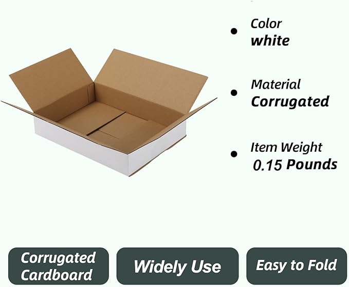 CRUGLA 9x6.5x1.75 White Shipping Boxes Set of 40, White Corrugated Cardboard Boxes for Small Business Shipping Mailing Packing