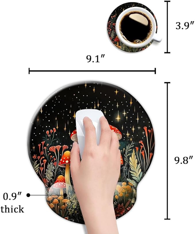 Ergo Comfort Gel Wrist Rest Mouse Pad-Ergonomic Office Mousepad with Wrist Support-Non-Slip, Design Desk Accessories Mat for Home&Game Decor Mushroom Star