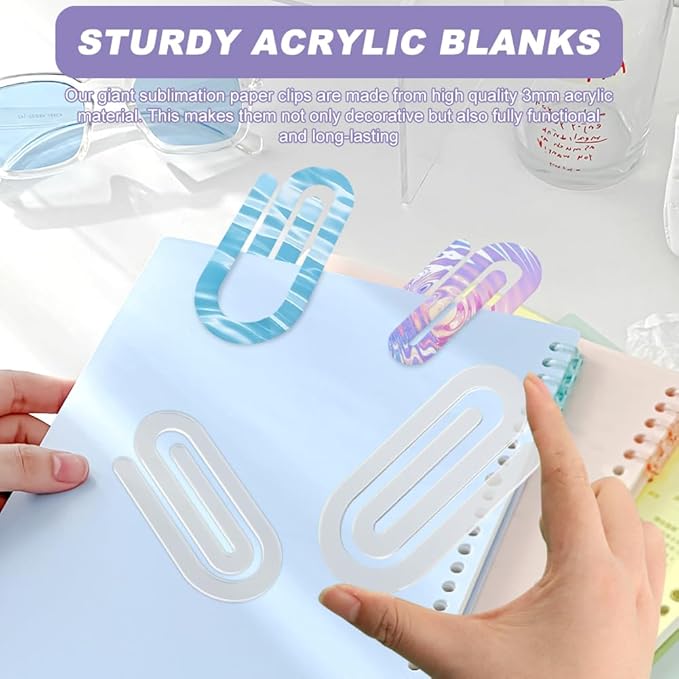 ‌30PCS Jumbo Sublimation Blanks Acrylic Paper Clips - 4x2in Large Bookmark, Office School Supplies, DIY Customizable Organizer for Home, Classroom, Teacher Gift‌