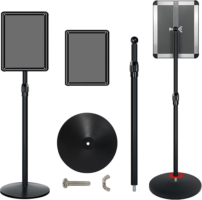 Heavy Duty Sign Holder Stand 11x17in Pedestal Poster Stand Adjustable Floor Standing Sign Stand with Safety Corner for Advertisement / Display (Black)