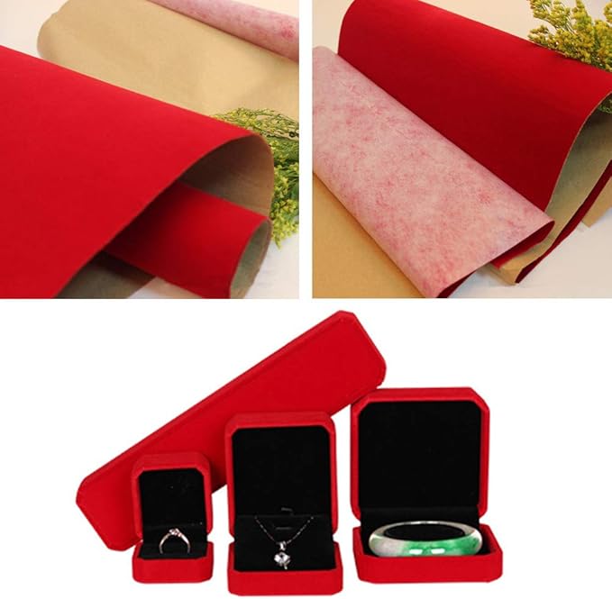 2PCS Self Adhesive Sheets, DIY Peel & Stick Felt for Drawer & Jewelry Box Liner, Solid Color Felt Wallpaper (14.6" x 39.4", Red)