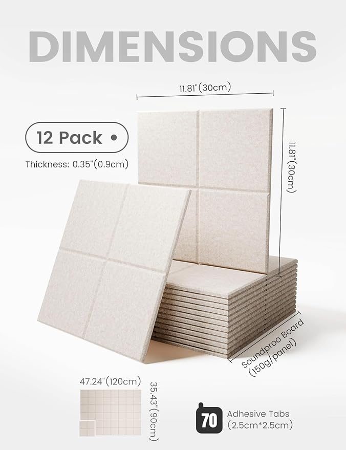 Large Felt Bulletin Board 48" x 36" Cork Board Alternative-12 Pack with 70 Safe Removable Adhesive Tabs, Cork Boards for Walls for Home Office Classroom Pin Board-Oatmeal