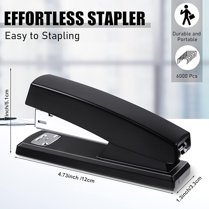 6 Pcs Tape Dispenser Staplers for Desk with Staples and White Tapes 25 Sheet Capacity School Office Stapler