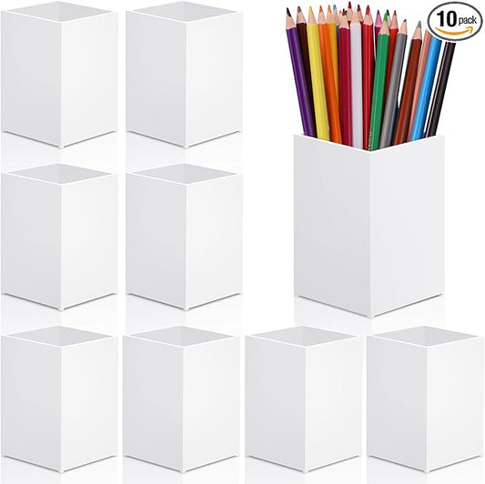 10Pack White Acrylic Pen Holder, Desktop Pencil Organizer Makeup Brush Holder Acrylic Pencil Cup Stationery Pencil Holder for Desk Office Pen Organizer