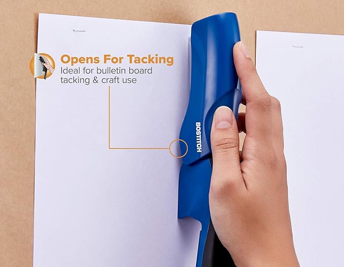 Bostitch Office Heavy Duty Stapler, 40 Sheet Capacity, No Jam, Half Strip, Fits into the Palm of Your Hand, For Classroom, Office or Desk, Navy Blue