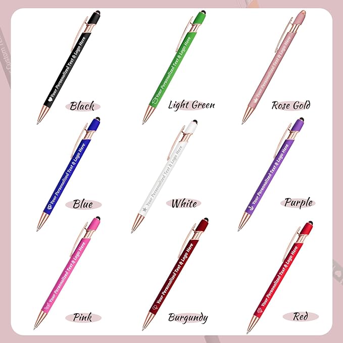 STREADVE 50 Personalized Custom Pens Engraved Writing Pen with Name Logo, Customized Promotional Items Stylus Pen Gifts for Women Realtor Quinceañera Wedding Business, Pink