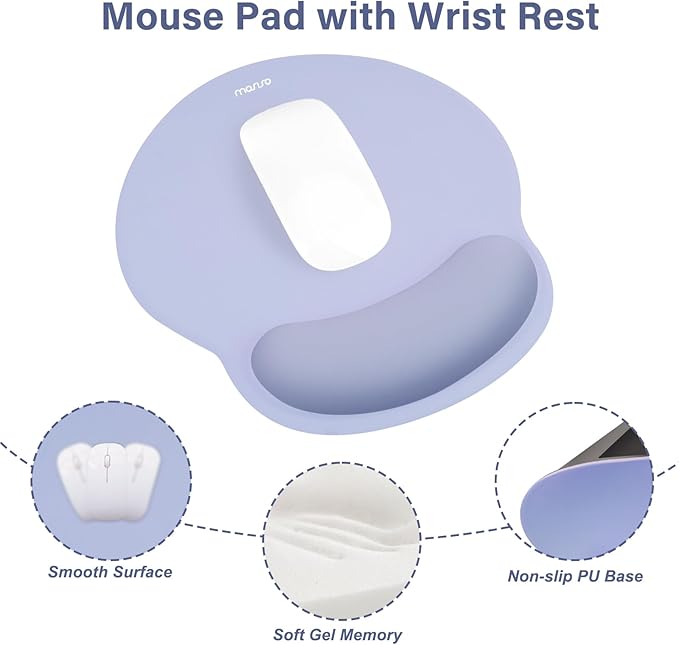 MOSISO Wrist Rest Support for Mouse Pad&Keyboard Set, Circle Curved Ergonomic Mousepad&Coaster Non-Slip Base Home/Office Pain Relief&Easy Typing Pad with Soft Cloth&Silicone Lining, Stone Blue