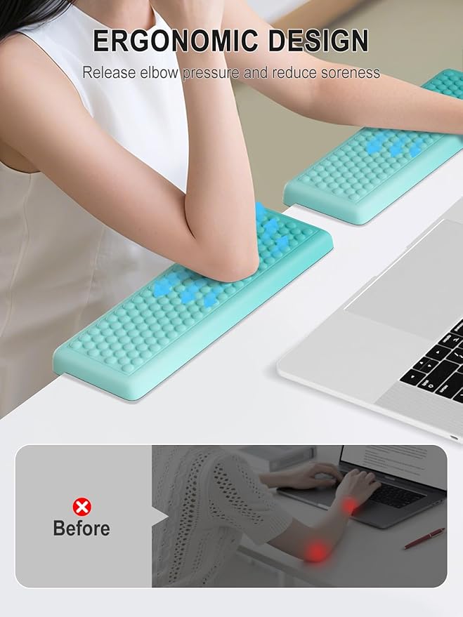 Hsurbtra L-Shaped Desk Elbow Pad, 2-Piece Soft Memory Foam Elbow Support Padding with Non-Slip Rubber Base, Ergonomic Desk Edge Cushion Wrist Rest for Office, Home, Work, Gaming, Lake Green