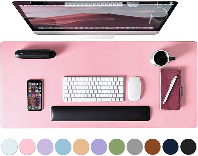 Roslim Leather Desk Pad Protector,Mouse Pad,Non-Slip Computer Mat for Desk,PU Leather Office Desk Mat for Home & Office,Waterproof Laptop Desk Blotter Pad for Keyboard and Mouse,Pink (13.7''X23.6'')