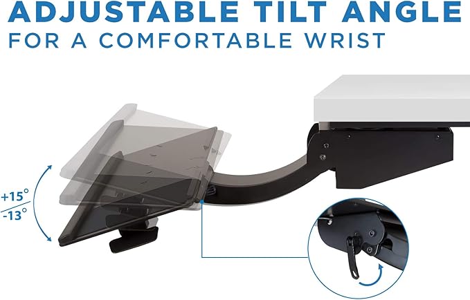 Mount-It! Sit Stand Keyboard Tray, Height Adjustable Under Desk Keyboard and Mouse Drawer, Full Motion Standing Design with 13.4 Inches of Vertical Adjustment, 26.5 in Wide Platform
