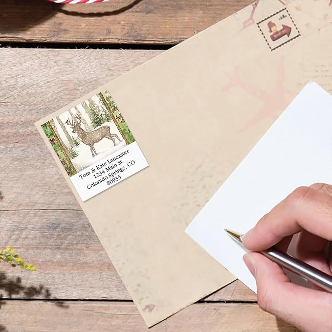 Christmas Pine Square Return Address Labels - Set of 144 1-1/2" x 1-3/4" Self-Adhesive, Flat-Sheet Labels