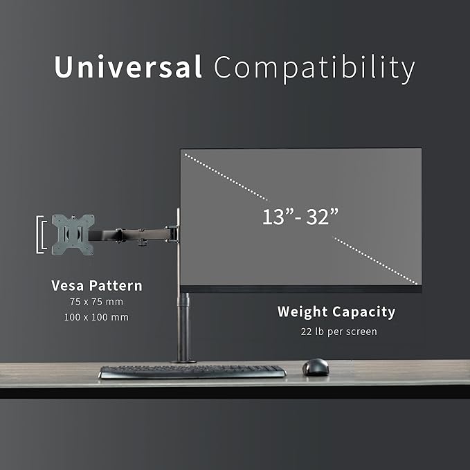 VIVO Dual Monitor Desk Mount, Heavy Duty Fully Adjustable Stand, Fits 2 LCD LED Screens up to 32 inches and 22 lbs Each, Black, STAND-V032