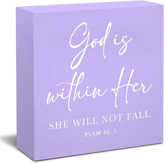 God is within Her Bible Verse Office Decor Purple Desk Accessories Sign for Women Home & Office Cute Desk Accessories Motivational Gifts for Women Coworker