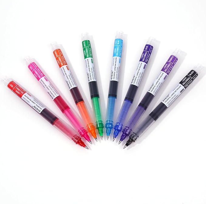 EYEYE 8 Assorted Colors 1.0mm Rollerball Pens, Multicolor Bold Point Pen Quick Dry, Liquid Ink Pen Fine Point Smooth Writing Pens for Journaling, Note Taking, Office, School, Doodling & Gifts