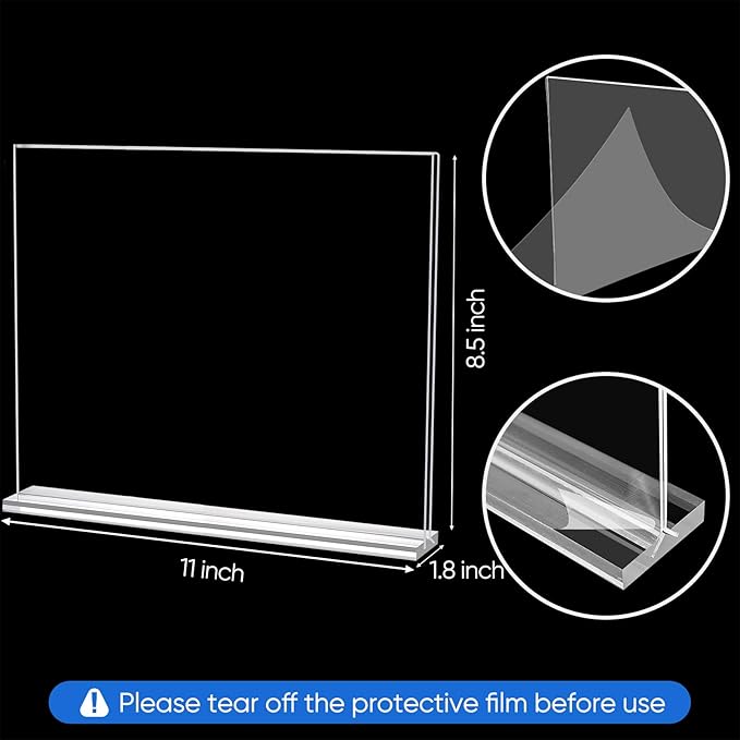 10 Pack Acrylic Sign Holder 11 x 8.5, Horizontal Clear Double Side T Shape Acrylic Table Sign Stands for Displaying, Flyer Holder Paper Card Holder for Office Business Store Mall Restaurants