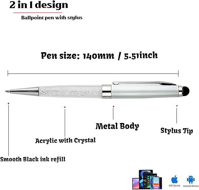 Personalized Ballpoint Pens, Quality Metal Crystal Pens - Custom your Name or Message, Wiht 10 Black Ink Refills Stylus pens Gift for Office, Anniversaries, Graduations, Birthdays 12pcs/Pack