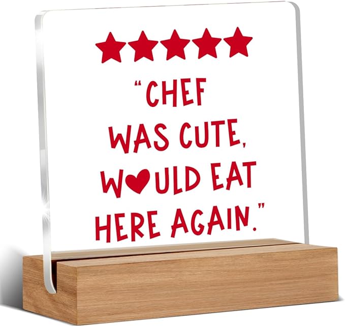 Funny Chef Gifts for Women Men, Cute Kitchen Gifts for Chef, Would Eat Here Again Home Kitchen Decorative Signs Plaque for Desk