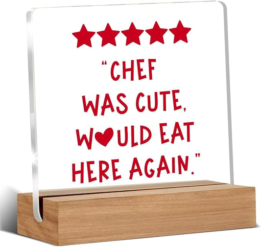 Funny Chef Gifts for Women Men, Cute Kitchen Gifts for Chef, Would Eat Here Again Home Kitchen Decorative Signs Plaque for Desk
