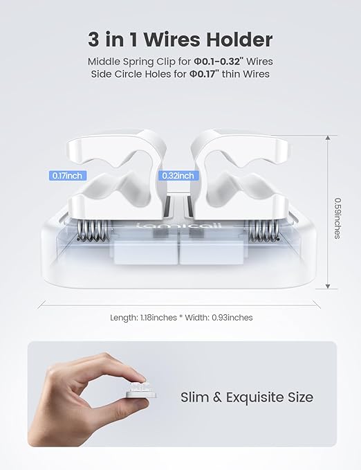 6Pack Cord Organzier Spring Clip Holder - Lamicall 3-in-1 Small Clips for Desk Cable Management, Adhesive Adjustable Cable Clips Holder for Charger Wire, USB Cord, Office, Car, Desk Accessories