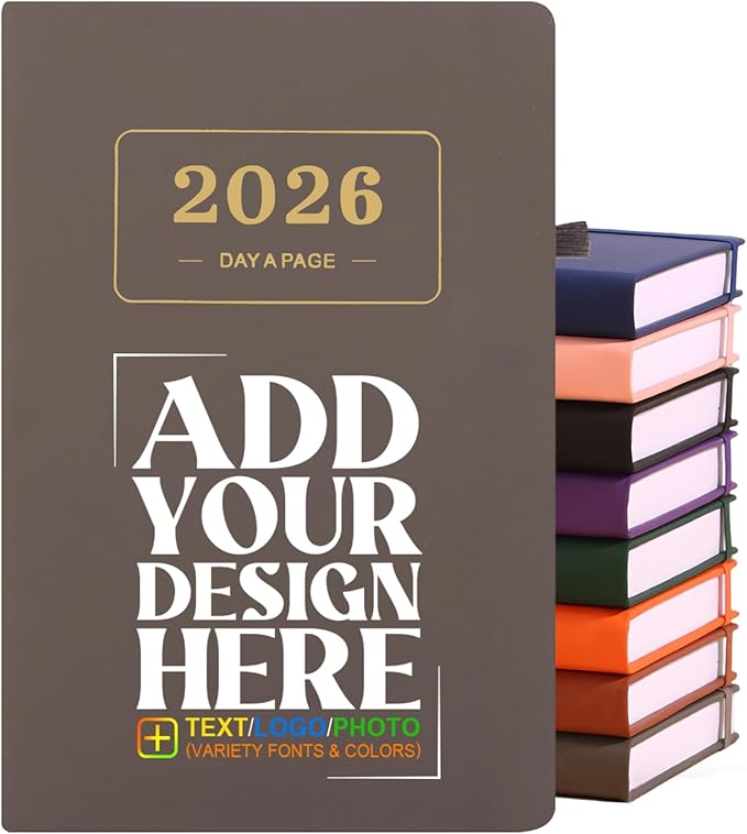 Customizable 2026 Daily Planner - Add Your Design/Logo/Text/Photo, Day a Page Personalized Journal with Multiple Colors Hardcover, Custom Agenda Book for Productivity & Organization, Grey