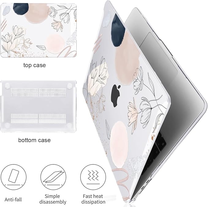 Compatible with MacBook Air 13.6 inch Case 2025 2024 2023 2022 Release A2681 A3113 A3420 Cover M4 M3 M2 Chip, Pattern Plastic Hard Shell Case Screen Film Keyboard Skin, Abstract Line Floral