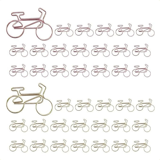 OWLFAVO 40pcs Bicycle Shape Paper Clips with Clear Box, Rose Gold and Yellow Gold, Funny Cute Paperclips Bookmarks Planner Clips for Fun Office Supplies School Gifts Wedding Decoration