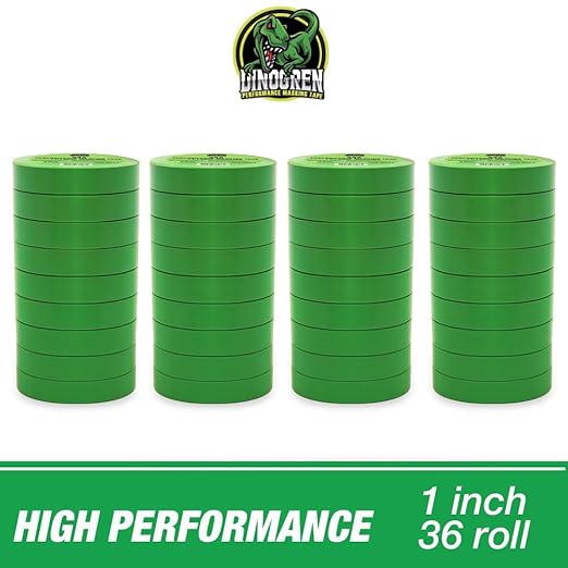 LAUCO DINOGREN High Performance Masking Tape for Car Paint, Heat & Water Resistant, Multi-Purpose Green (1 in (36 Rolls))
