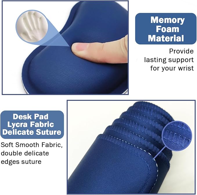 Large Keyboard Mouse Pad Set, Extended Mouse Pad+Keyboard Wrist Rest Support, Memory Foam Ergonomic Easy Typing, 4Pcs (35.4×15.13 in) Desk Pad Set for Home Office Study Game - Dark Blue