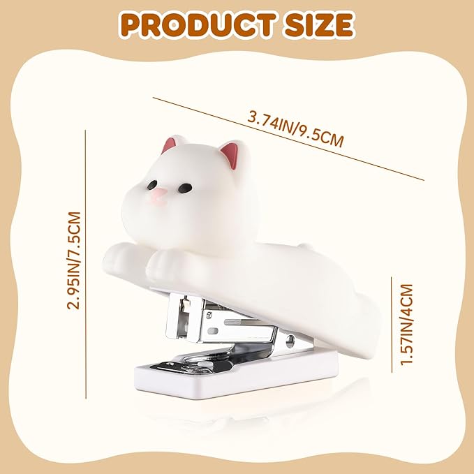 Honagu Mini Cute Animal Stapler with Staples, Cartoon Stereoscopic Silicone (PVC) Stapler, Labor-Saving Office Supplies for Teachers, Students,Girls,Gift Stocking Stuffers for Kids(White Puppy)