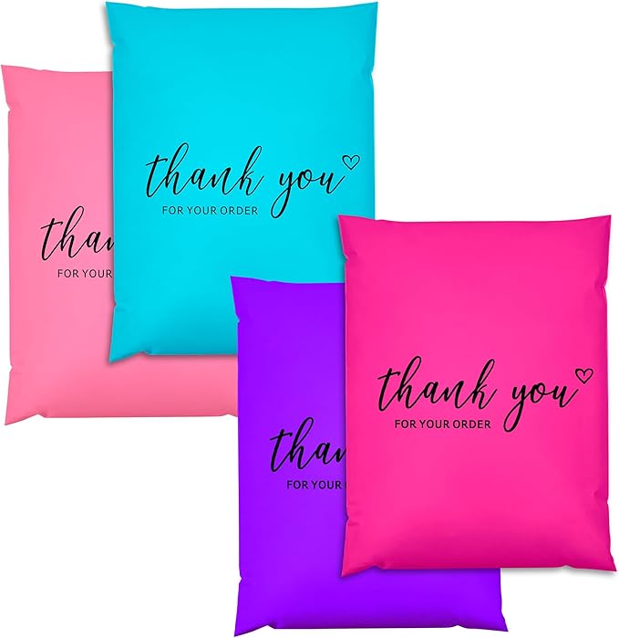 JinRuiKJ Thank You Poly Mailer - 10x13 Poly Mailers Variety Pack of 100, 25 Pcs Each Color, Strong Adhesive Shipping Bags for Clothing, Durable Thick Mailer Bags with Self Seal - Mixed Color2
