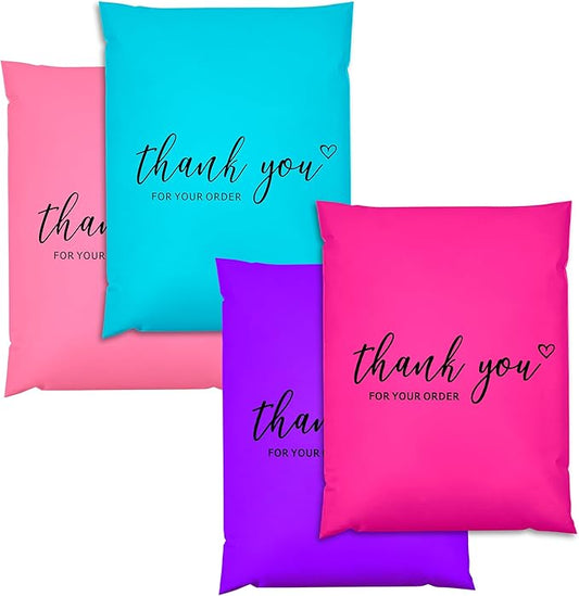JinRuiKJ Thank You Poly Mailer - 10x13 Poly Mailers Variety Pack of 100, 25 Pcs Each Color, Strong Adhesive Shipping Bags for Clothing, Durable Thick Mailer Bags with Self Seal - Mixed Color2
