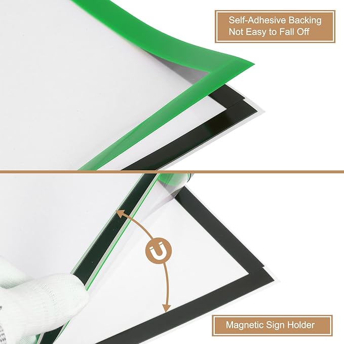 uxcell 3 Pcs Magnetic Sign Holder, 5" x 7" Self-Adhesive Magnetic Wall Signs Holder Magnetic Picture Frame Document Holder for Home Office Wall Window Displays, Green