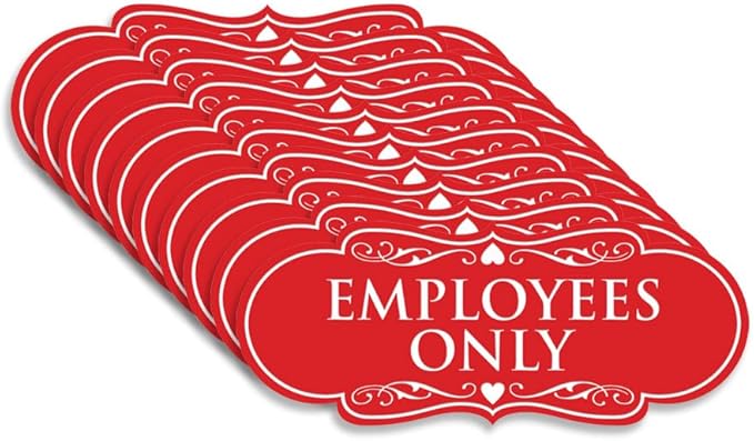 Designer EMPLOYEES ONLY Sign | Easy Installation | Office or Business Signs | Workplace Safety -Red - Medium (10 Pack)