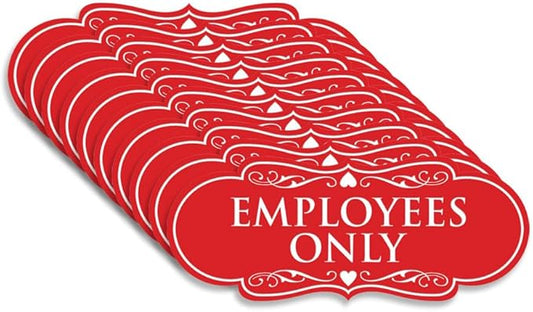 Designer EMPLOYEES ONLY Sign | Easy Installation | Office or Business Signs | Workplace Safety -Red - Medium (10 Pack)