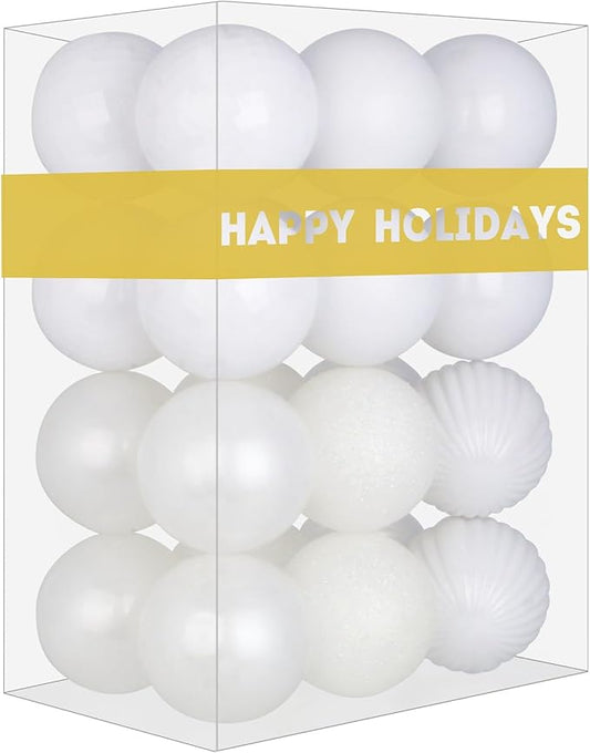 White 1.6" Small Christmas Balls Christmas Tree Decoration Ornaments Shatterproof Hanging Balls for Birthday Halloween Holiday Wedding Decorations Set of 24pcs