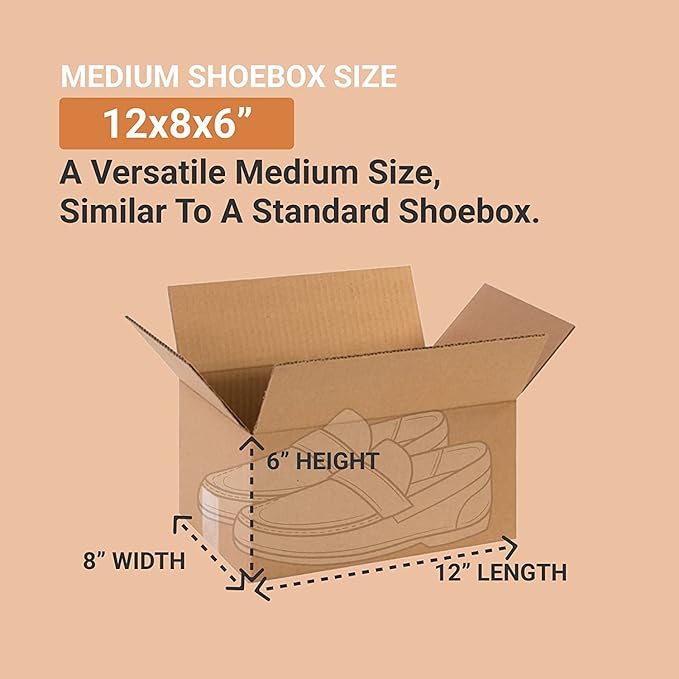 AVIDITI Shipping Boxes 12"L x 8"W x 6"H, 25-Pack | Small to Medium Corrugated Cardboard Box for Shoes, Moving, Mailing, Packing and Storage 12x8x6