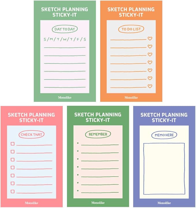 Monolike Sketch Planning Sticky-it - 5p Set Self-Adhesive Memo Pad 50 Sheets