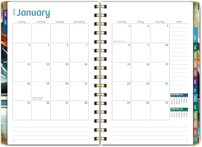 HARDCOVER 2026 Planner, 5.5"x8": 14 Months (November 2025 - December 2026), Daily Weekly Monthly Planner, Yearly Agenda, Bookmark, Pocket Folder and Sticky Note Set (Lake View)