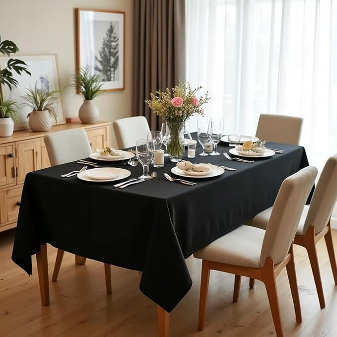 sancua Square Tablecloth - 70 x 70 Inch - Water Resistant Spill Proof Washable Polyester Table Cloth, Decorative Fabric Table Cover for Dining Tables, Buffet Parties and Camping, Black
