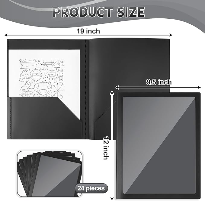 Teling 24 Pcs Plastic Folders with Front Clear Pocket and Business Card Holder 2 Pocket Heavy Duty Folders Plastic Letter Size Paper for Business School Office Supplies (Black)