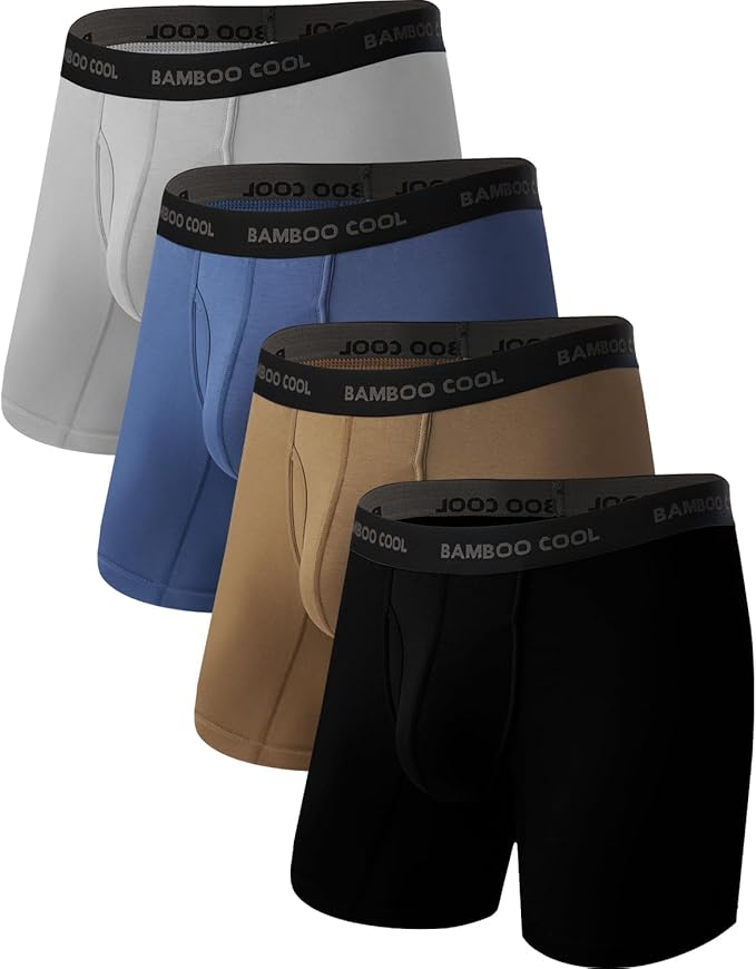 BAMBOO COOL Men's Ultra Breathable Underwear,No Riding Up Boxer Briefs with ComfortFlexible Waistband,Multipack
